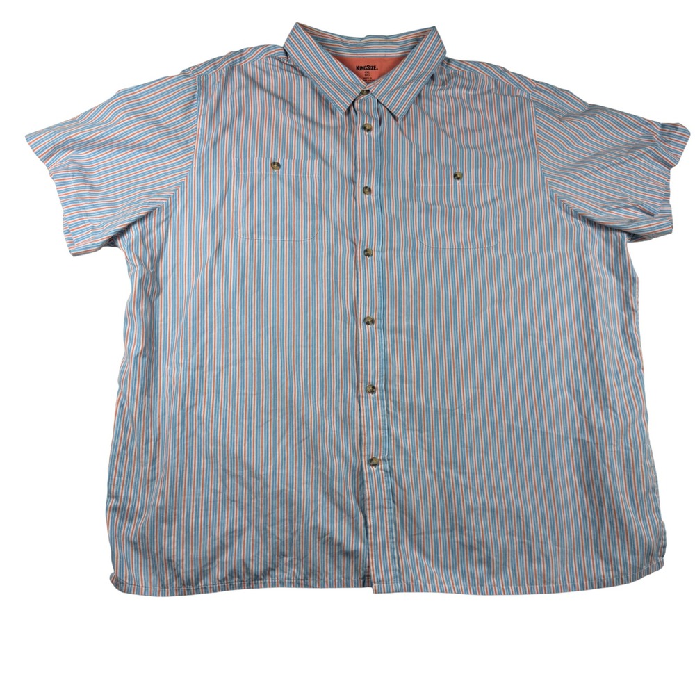 KingSize Mens 4XL Big Short Sleeve Button Down Shirt‎ Striped Blue Orange Cotton